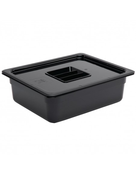 Vogue Polycarbonate 1/2 Gastronorm Container 100mm Black