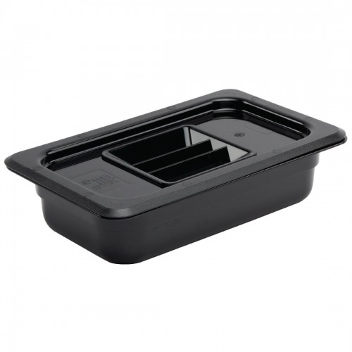 Vogue Polycarbonate 1/4 Gastronorm Container 65mm Black