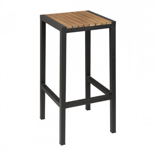 Bolero Black Steel &amp Acacia Wood Bar Stools Pack of 2