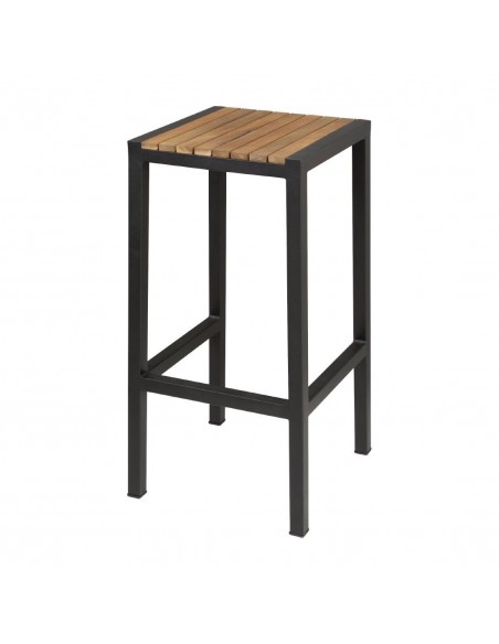 Bolero Black Steel &amp Acacia Wood Bar Stools Pack of 2