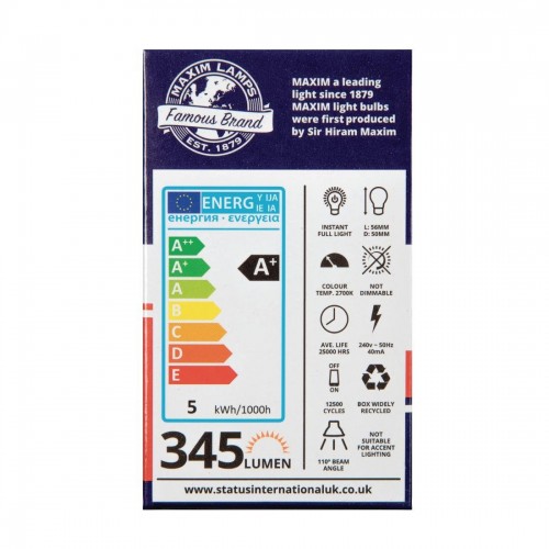 Status Maxim LED GU10 Pearl Warm White 5W (Pack of 10)