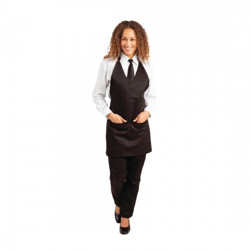 Whites V Neck Service Apron Black