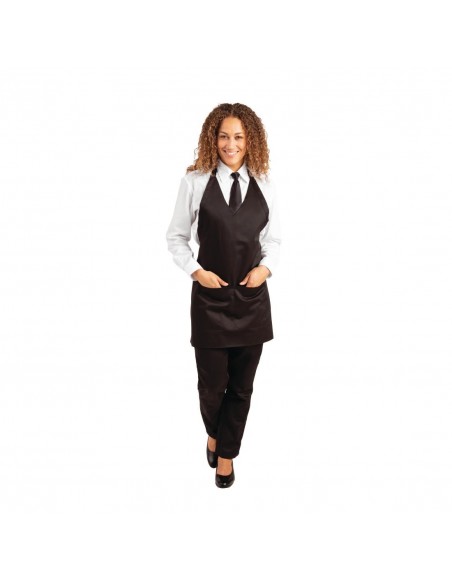 Whites V Neck Service Apron Black