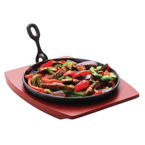 Olympia Cast Iron Round Sizzler with Wooden Stand