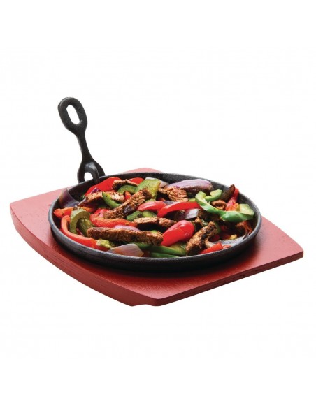 Olympia Cast Iron Round Sizzler with Wooden Stand