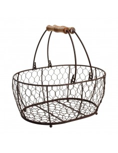 T&G Provence Wire Oval Basket w/ Handles Brown
