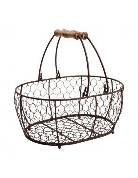 T&G Provence Wire Oval Basket w/ Handles Brown