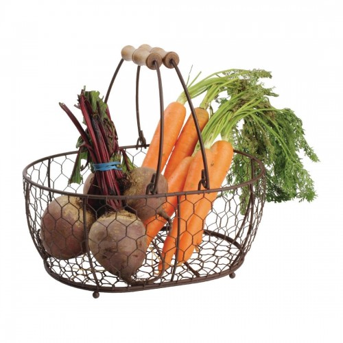 T&G Provence Wire Oval Basket w/ Handles Brown