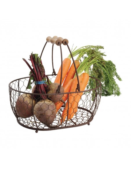 T&G Provence Wire Oval Basket w/ Handles Brown