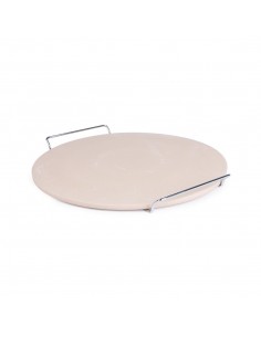 Round Pizza Stone with Metal Serving Rack