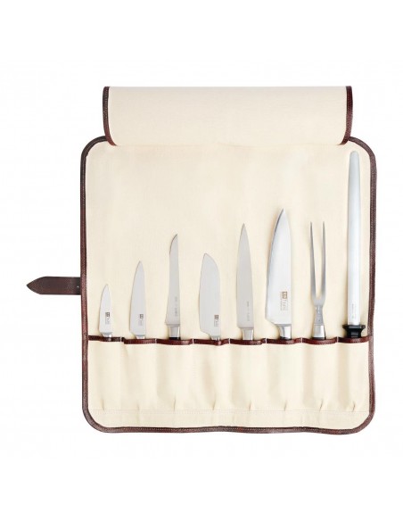 Boldric One Buckle Leather Knife Bag Brown 8 Slots