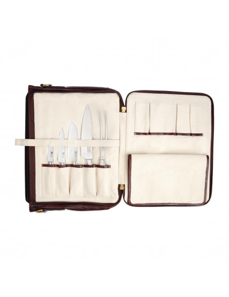 Boldric Messenger Leather Knife Bag Brown 10 Slots