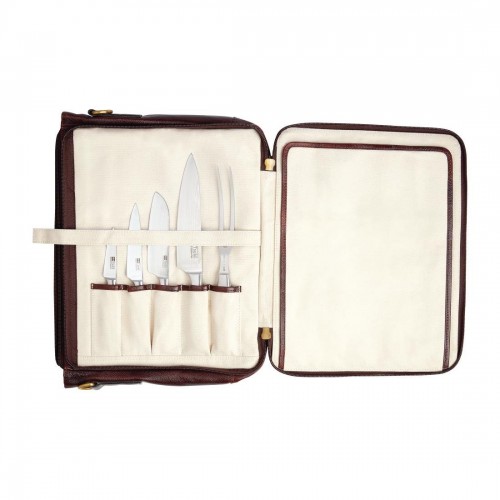 Boldric Messenger Leather Knife Bag Brown 10 Slots