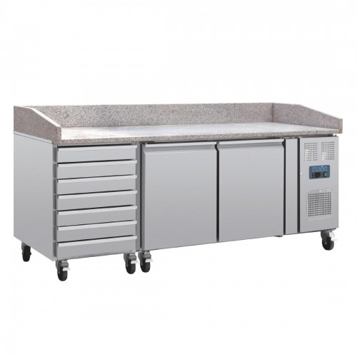 Polar Two Door Pizza Counter with Marble Top and Dough Drawers 2