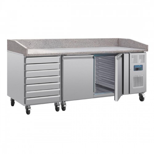 Polar Two Door Pizza Counter with Marble Top and Dough Drawers 2