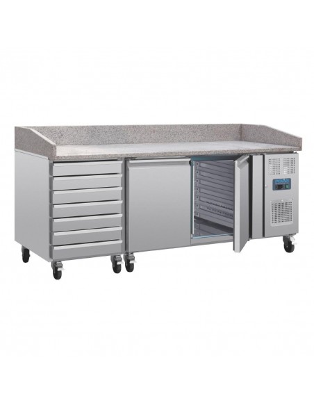 Polar Two Door Pizza Counter with Marble Top and Dough Drawers 2