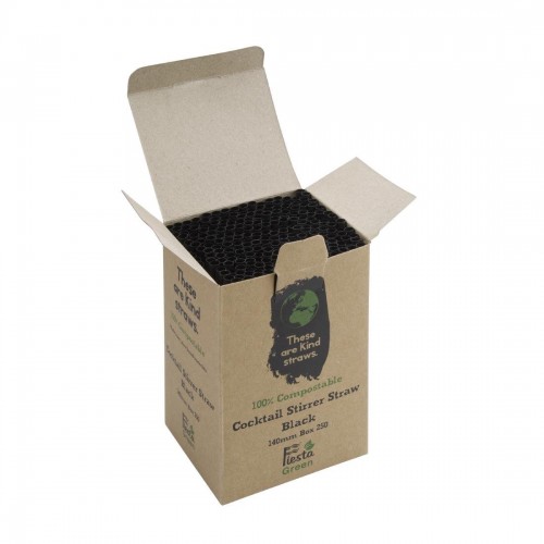 Fiesta Green Compostable CPLA Cocktail Stirrer Straws Black