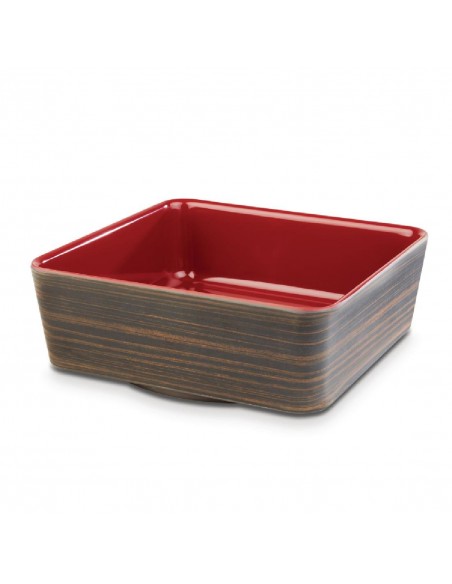 APS Plus Melamine Square Bowl Oak and Red 1.5 Ltr