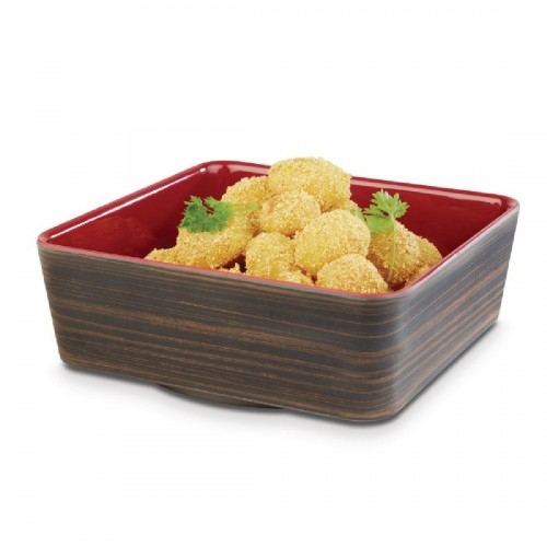 APS Plus Melamine Square Bowl Oak and Red 1.5 Ltr