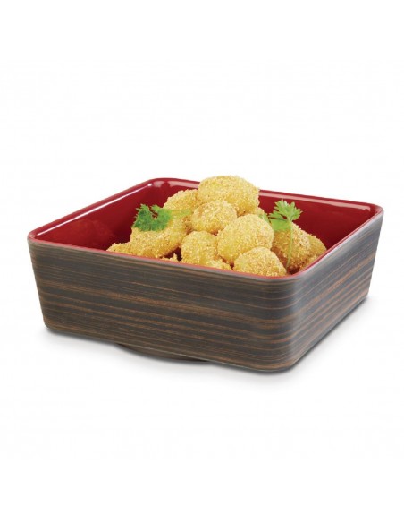 APS Plus Melamine Square Bowl Oak and Red 1.5 Ltr