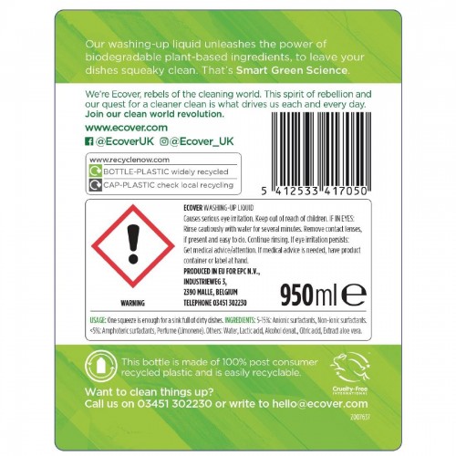 Ecover Lemon and Aloe Vera Washing Up Liquid 950ml