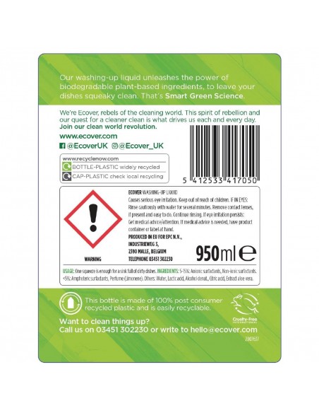Ecover Lemon and Aloe Vera Washing Up Liquid 950ml