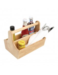 Hevea Wood Condiment Basket with Handle 2