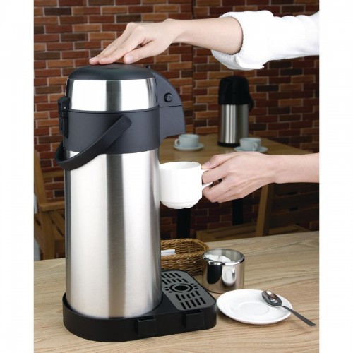3 Litre 3 or 5 Litre Stainless Steel Unbreakable Pump Action Airpot Tea Coffee Suitable for Hot and Cold Drinks or Soups with Carry Handle Anti Spillage Highly Durable and Compact 