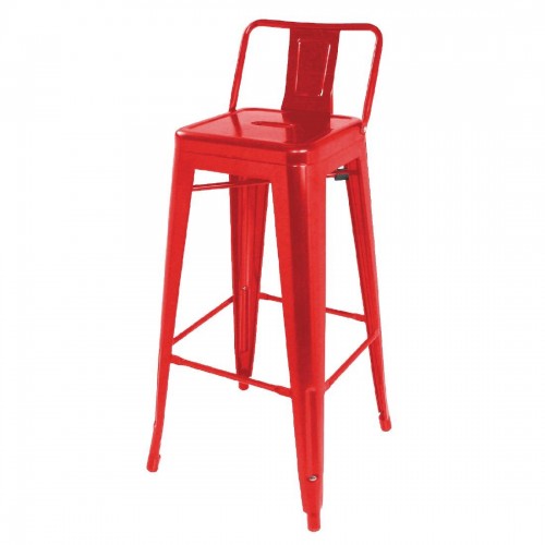 Red Steel Bistro High Stool with Back Rest (Pack of 4)
