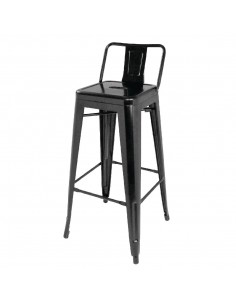 Bolero Bistro Steel High Stool With Backrest Black (Pack of 4)