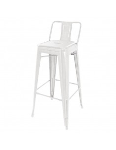 White Steel Bistro High Stool with Back Rest (Pack of 4)