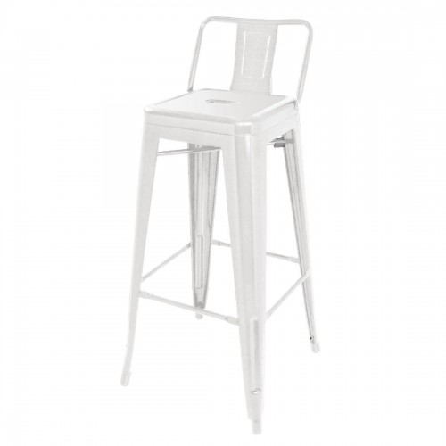 White Steel Bistro High Stool with Back Rest (Pack of 4)