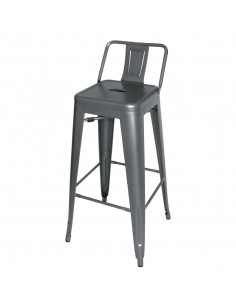 Bolero Bistro High Stool With Backrest Gun Metal (Pack of 4)