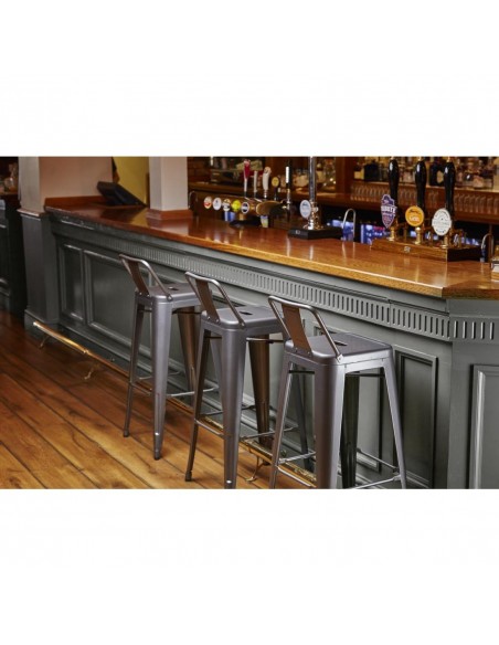 Bolero Bistro High Stool With Backrest Gun Metal (Pack of 4)