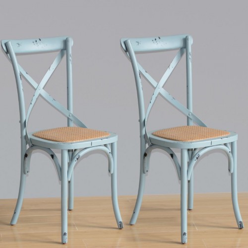 Bolero Blue Wooden Dining Chairs with Backrest (Pack of 2)