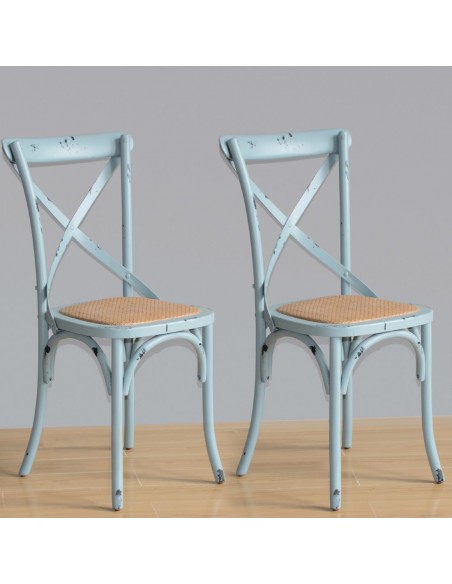 Bolero Blue Wooden Dining Chairs with Backrest (Pack of 2)