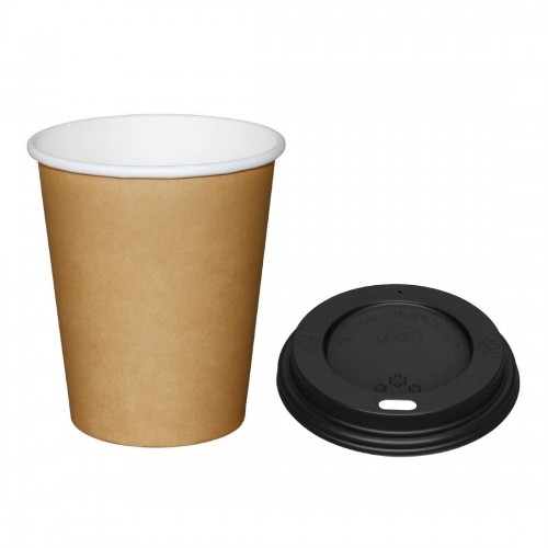 Fiesta Special Offer Fiesta Brown 225ml Hot Cups and Black Lids