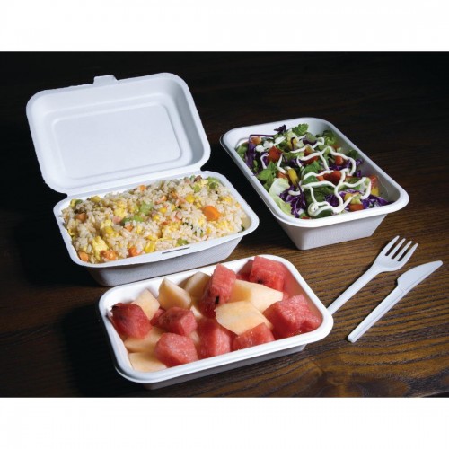 Fiesta Green Compostable Bagasse Hinged Food Containers 182mm