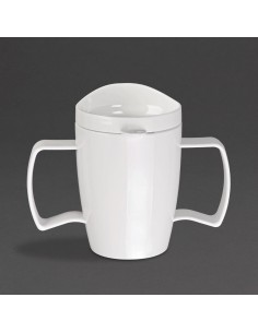 Kristallon Heritage Double-Handled Mugs with Lids White 300ml