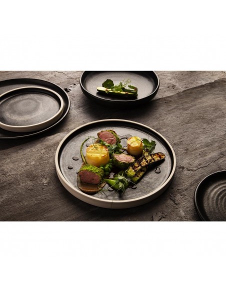 Olympia Canvas Flat Round Plate Delhi Black 250mm