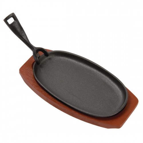 Olympia Cast Iron Oval Sizzler with Wooden Stand