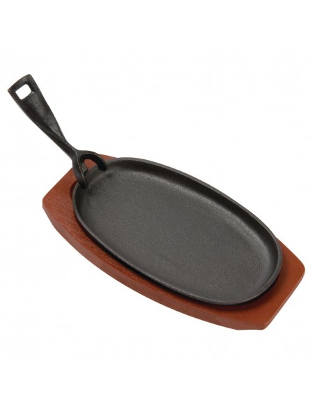 Olympia Cast Iron Oval Sizzler with Wooden Stand