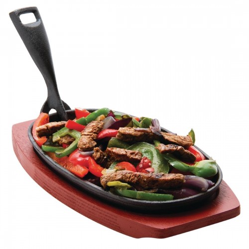 Olympia Cast Iron Oval Sizzler with Wooden Stand