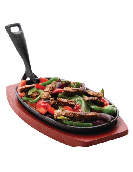 Olympia Cast Iron Oval Sizzler with Wooden Stand