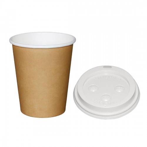 Fiesta Special Offer Fiesta Brown 225ml Hot Cups and White Lids