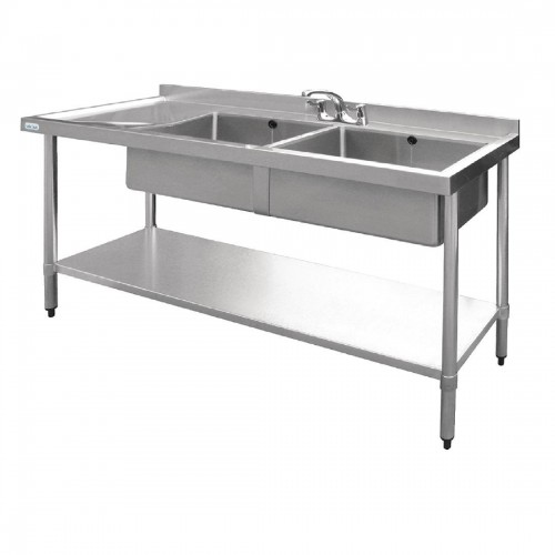 Vogue Stainless Steel Sink Double Bowl Left Hand Drainer 1500mm