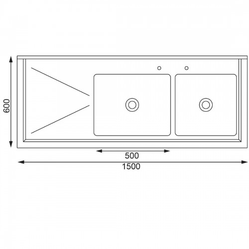 Vogue Stainless Steel Sink Double Bowl Left Hand Drainer 1500mm