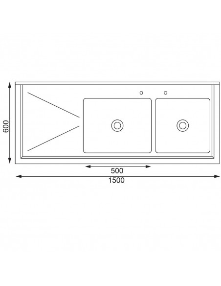 Vogue Stainless Steel Sink Double Bowl Left Hand Drainer 1500mm