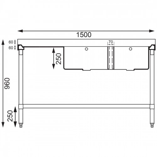 Vogue Stainless Steel Sink Double Bowl Left Hand Drainer 1500mm