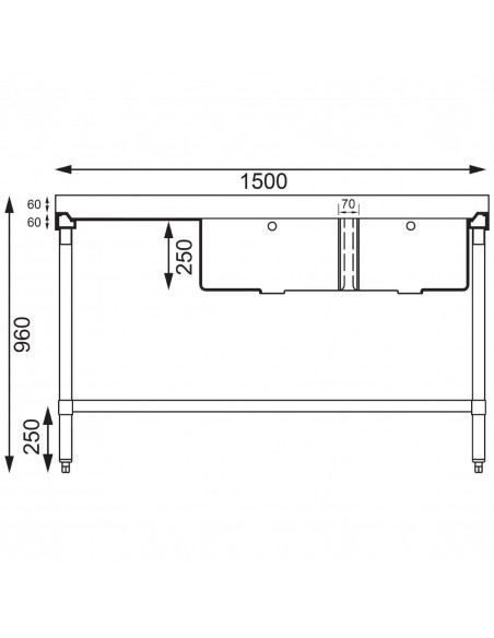 Vogue Stainless Steel Sink Double Bowl Left Hand Drainer 1500mm